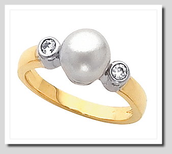 7-7.5MM Cultured Pearl Diamond Ring, 0.10 CT, 14K Two Tone Gold
