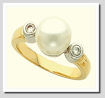9-10MM Cultured Pearl Diamond Ring, 0.10 CT, 14K Two Tone Gold