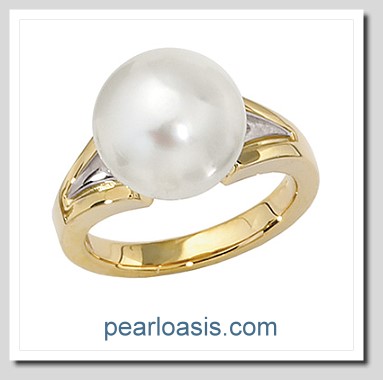 12MM White South Sea Pearl Ring 14K Yellow/White Gold