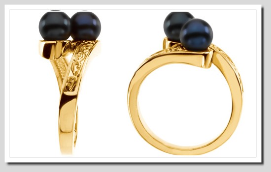 6-6.5MM Double Akoya Cultured Pearl Ring 14K Gold