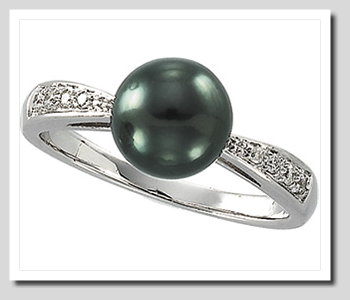 8-8.5MM Cultured Pearl Diamond Ring, 0.10 CT., 14K White Gold