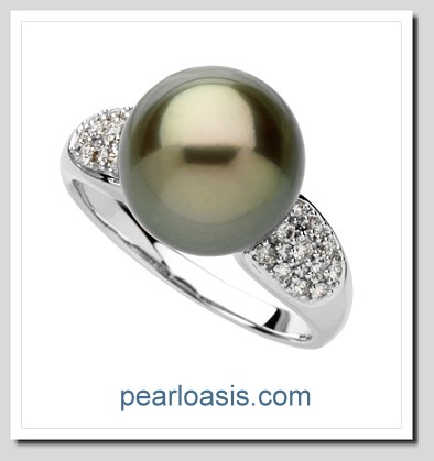 10MM -11MM South Sea Pearl Diamond Ring 14K White Gold