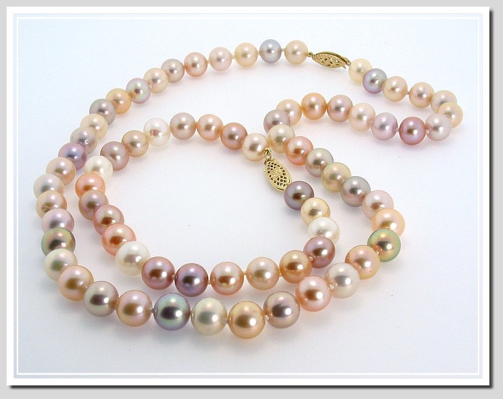 AAA Grade 8-8.5MM Natural Multi-Color Freshwater Pearl Necklace Bracelet Set 14K Gold 18+8in.