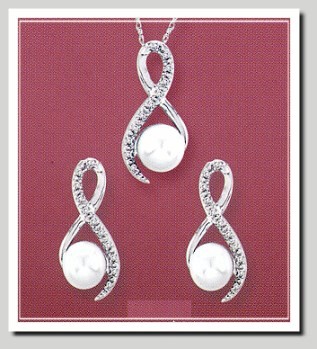 AAA 6-6.5MM FW Pearl & Diamond Earrings/Pendant Set 14K White Gold