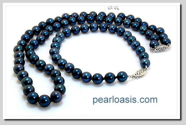 AA 7-7.5MM Black Akoya Pearl Necklace 18in / Bracelet 8in Set 14K Clasps