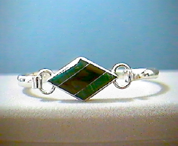 Silver Bangle w/ Black Onyx & Malachite Inlay