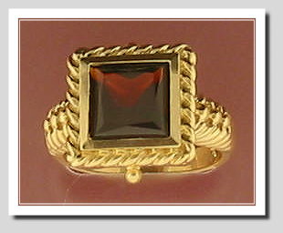 Special Square Garnet Ring 14K, Size 7