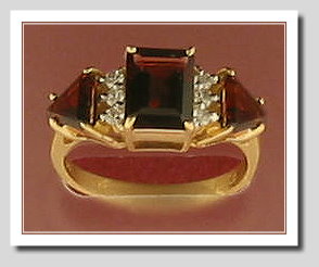 Three Genuine Garnet & Six Diamond Ring 14K, Sizes 6 and 6.5
