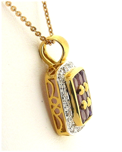 Genuine Amethyst and Diamond Pendant 18K