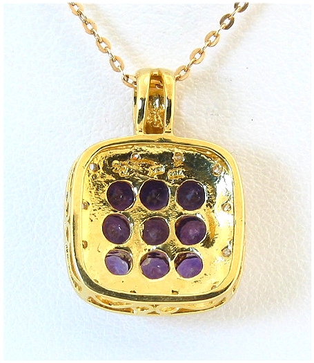 Genuine Amethyst and Diamond Pendant 18K