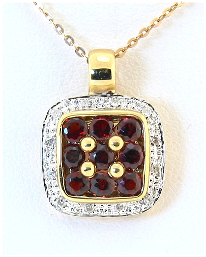 Genuine Garnet & Diamond Pendant 14K