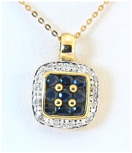 Genuine Sapphire and Diamond Pendant 14K