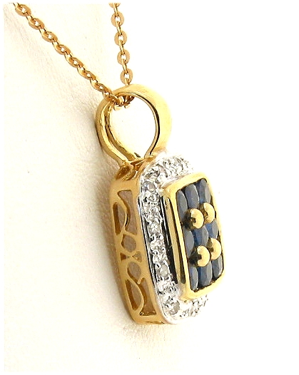 Genuine Sapphire and Diamond Pendant 14K