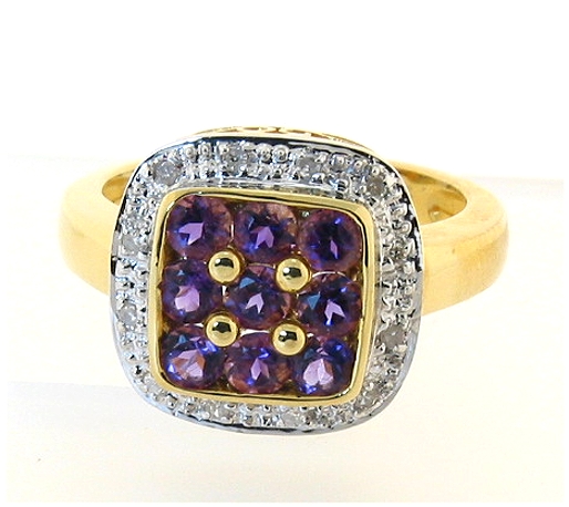 Genuine Amethyst and Diamond Ring 18K, Size 7.5