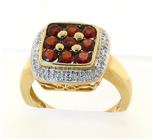 Genuine Garnet and Diamond Ring 14K Gold, Size 7
