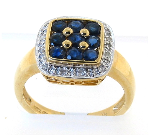 Genuine Sapphire and Diamond Ring 14K Gold, Size 7.5