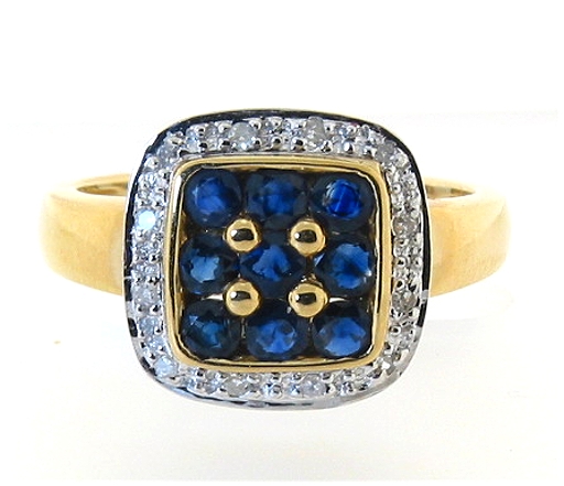 Genuine Sapphire and Diamond Ring 14K Gold, Size 7.5