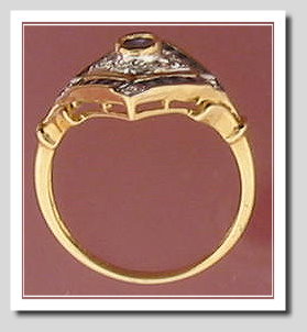 Genuine Sapphire and Diamond Ring 14K, Diamond Shape, Size 7