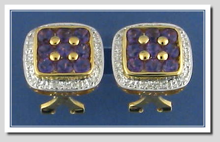 Genuine Amethyst and Diamond Earrings 18K