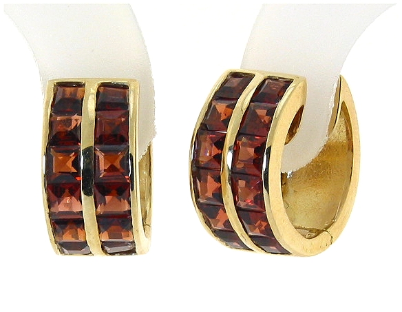 Genuine Garnet Earrings 14K Yellow Gold 