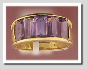 Genuine 5 Stone Amethyst  Ring 14K Yellow Gold, Size 7