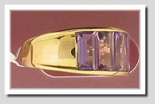 Genuine 5 Stone Amethyst  Ring 14K Yellow Gold, Size 7