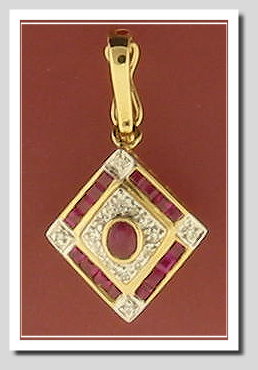 Genuine Ruby & Diamond Pendant-Enhancer in Diamond Shape, 14K