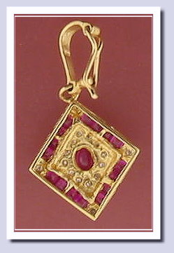 Genuine Ruby & Diamond Pendant-Enhancer in Diamond Shape, 14K