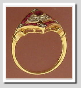 Genuine Ruby & Diamond Ring in Diamond Shape, 14K, Size 7
