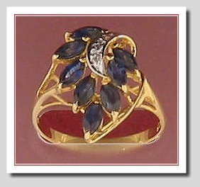 Genuine Sapphire & Diamond Ring 14K, Size 7