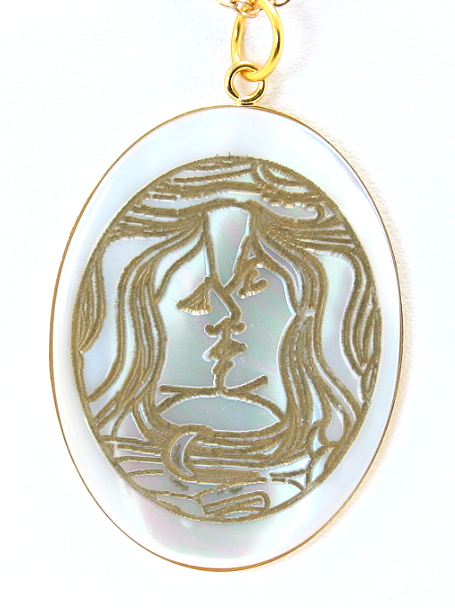The Kiss, Art Etching Mother Of Pearl Pendant