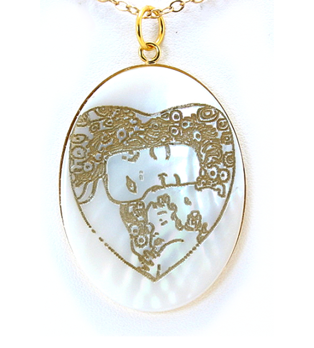 Mother and Child, Art Etching Mother Of Pearl Pendant