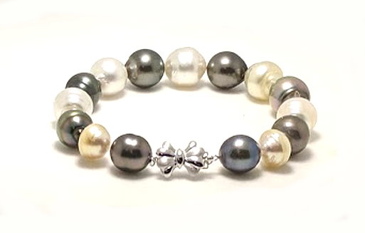 10.5MM - 12.7X13.7MM Multi Color Tahitian & South Sea Pearl Bracelet, 14K Clasp, 8.5in