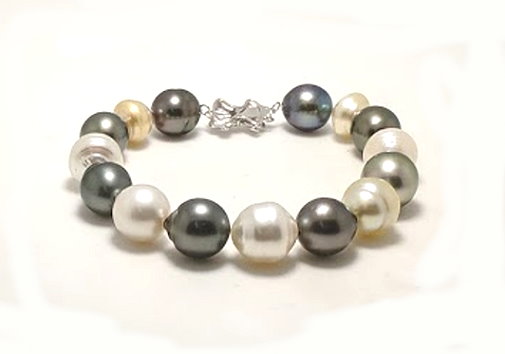 10.5MM - 12.7X13.7MM Multi Color Tahitian & South Sea Pearl Bracelet, 14K Clasp, 8.5in