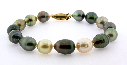 10X11MM -11.2X14.6MM Tahitian & South Sea Pearl Bacelet 14K Yellow Gold Clasp 8.5in