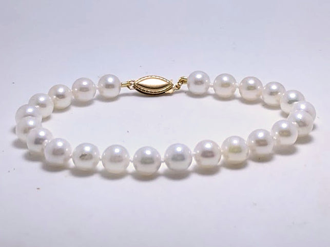 AA 6.5-7MM White Chinese Akoya Cultured Pearl Bracelet 14K Clasp