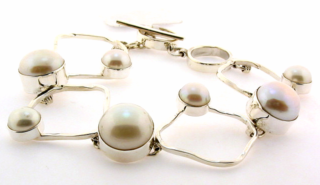 8MM - 12MM White Freshwater Pearl Silver Link Bracelet 7-8in