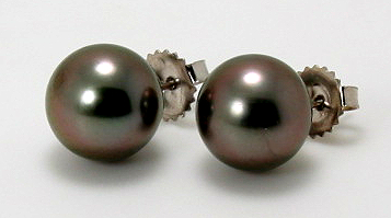 10.5MM Dark Gray/Red Tahitian Pearl Earring Studs, 14K White Gold