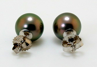 10.1MM Peacock Tahitian Pearl Earring Studs, 14K White Gold