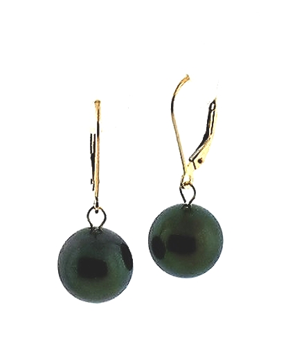 10.9MM Black Tahitian Pearl Dangle Earrings, 14K Yellow Gold Leverbacks