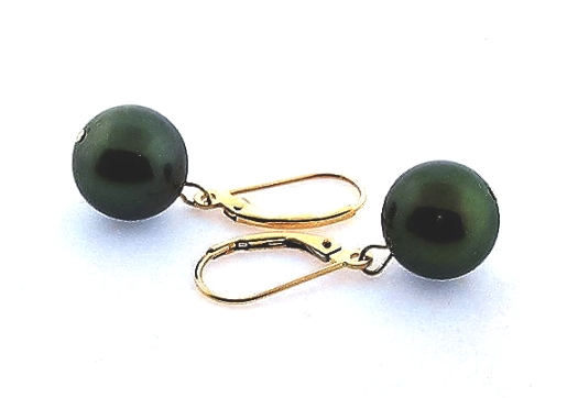 10.9MM Black Tahitian Pearl Dangle Earrings, 14K Yellow Gold Leverbacks