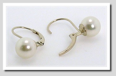 7.5-8MM White Akoya Pearl Leverback Earrings 14K White Gold