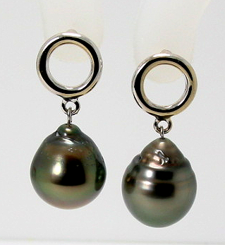 11.6X14MM Dark Gray Tahitian Pearl Dangle Earrings, 14K White Gold