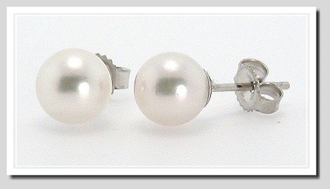 AA+ 6.5-7MM Akoya Pearl Earring Studs 14K White Gold