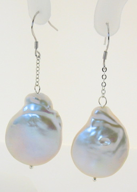 20X27MM Huge Freshwater Baroque Pearl Dangle Earrings, Silver