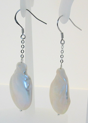 20X27MM Huge Freshwater Baroque Pearl Dangle Earrings, Silver