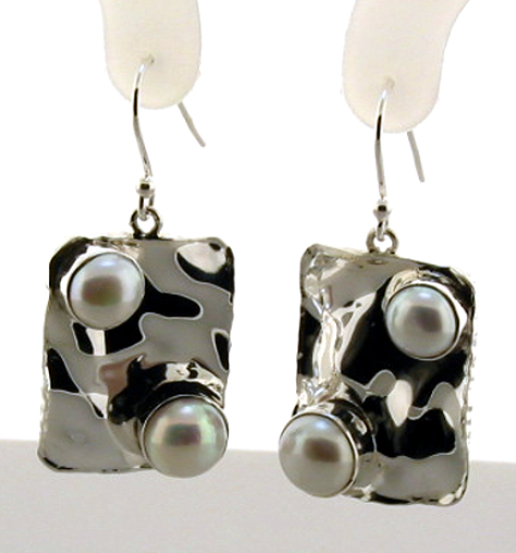 Designer 7-7.5MM Freshwater Pearl Dangle Earrings, Silver, 0.71X1.5in