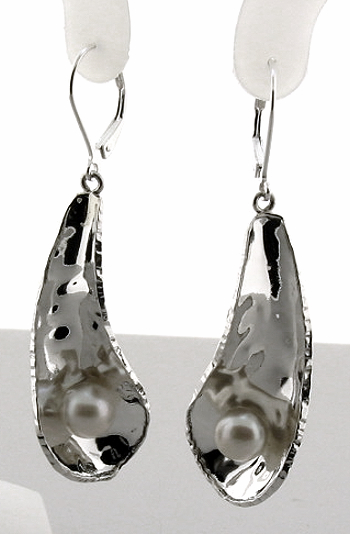 Designer 7MM Freshwater Pearl Dangle Earrings, Silver, 0.59X2.2in