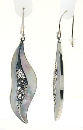 Designer Mother of Pearl Dangle Earrings, Sterling Silver