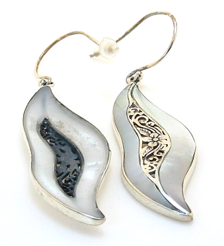 Designer Mother of Pearl Dangle Earrings, Sterling Silver